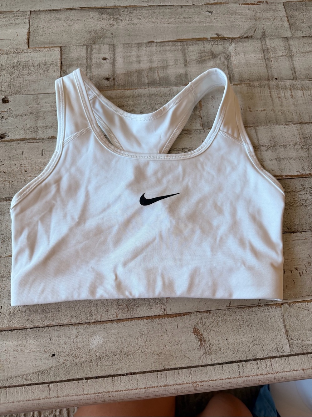 Nike White Racerback Sports Bra with Black Swoosh